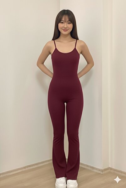 HİMENİSA Women's Shaping Lycra Strap Spanish Leg Long Jumpsuit