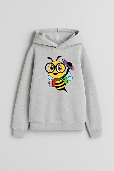 MODA هوديي رمادي اللون للأولاد والبنات مطبوع عليه طالب النحلة