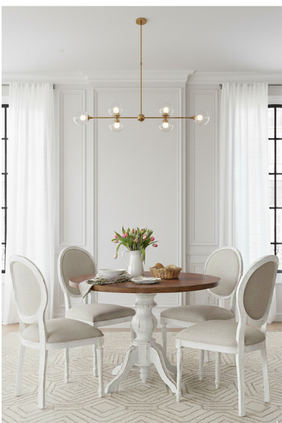 Woodenbend Orlando Shabby Chic Tarzı Beyaz Masa Takımı – Ceviz Rengi Tablalı ...