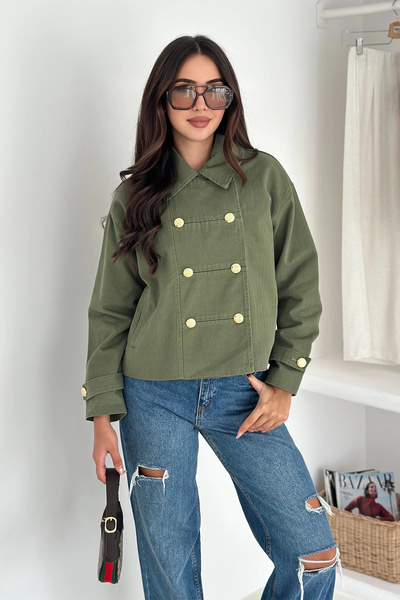 AsprinFashion Button Detailed Rain Gabardine Jacket Khaki