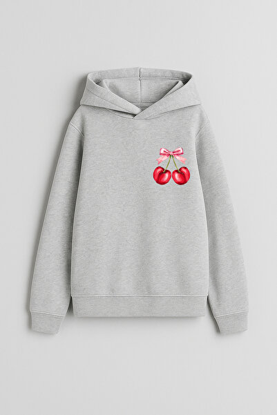 MODA Cherry cherry Pinterest cu imprimeu Hanorac gri pentru fete cu glugă Swe...