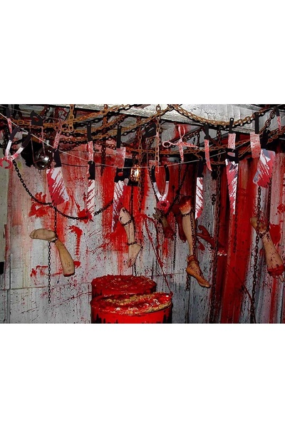 Wulcea Set of 4 banners with Halloween decorations, foil/plastic, red/silver