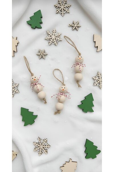 Nilsu Tasarım 3 قطع زينة عيد الميلاد - رجل الثلج الخشبي - زينة معلقة للديكور