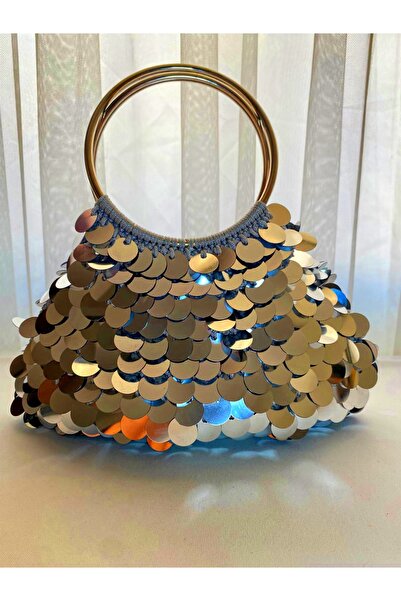 ADAÇAN - BAG GÜMÜŞ SAPLI PULLU ÇANTA & GÜMÜŞ RENKLİ MAKROME EL EMEĞİ ÇANTA DA...