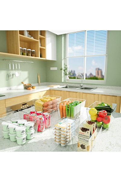 Eworld Clear Plastic Storage Bins – BPA-Free Stackable Pantry & Fridge Organizers with Handles,6Pcs