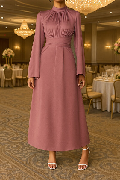 PERADO Rochie de seară din satin, cu mâneci spaniole și talie înfășurată, cu ...