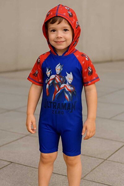 Candle Ultraman Printed Boys' Hooded Swimsuit