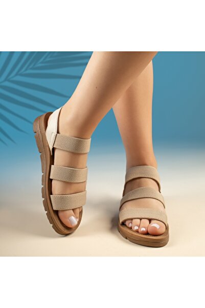 Modlet.ro Γυναικεία μπεζ σανδάλια με λουράκι MOD13581