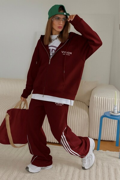 The Champ Clothing Women's Oversize Tracksuit Set Vision Printed Burgundy – H...
