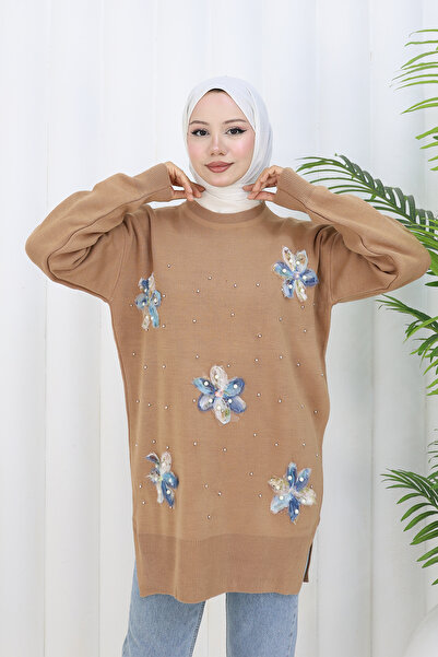 benguen Πλεκτό Φλοράλ Τούνικ S3010 Βιζόν