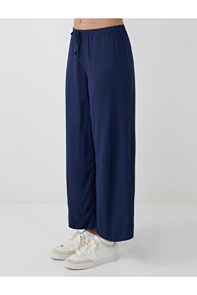 Jimmy Key Lacivert Bol Paça Yüksek Bel Dokuma Pantolon