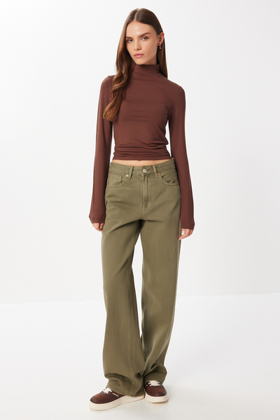 Lovelyİstanbul High Neck Saran Stretchy Knitted Blouse Lub0013 Brown