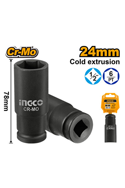Ingco 1/2" Deep Impact Socket HDIS12241L – Heavy-Duty Chrome Vanadium Socket for High-Torque Impact