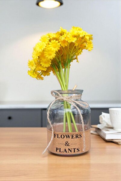 İLİVA Vintage Cam Vazo-Doğal Jüt İpli,Etiketli Dekoratif Çiçeklik,Masaüstü Ak...