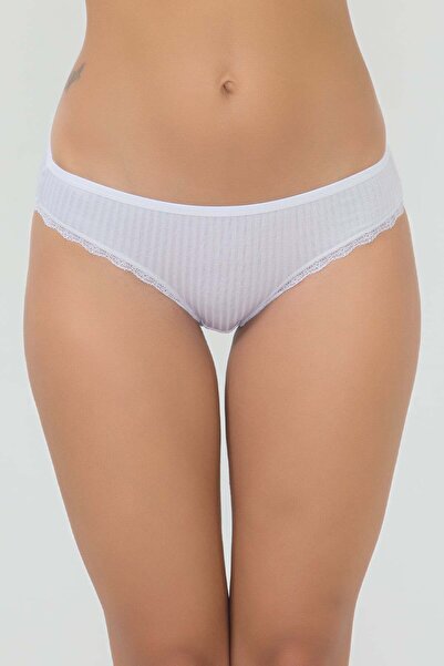 İLKE İÇ GİYİM Women's Lace Detailed Thin Striped Panties 10 Pieces