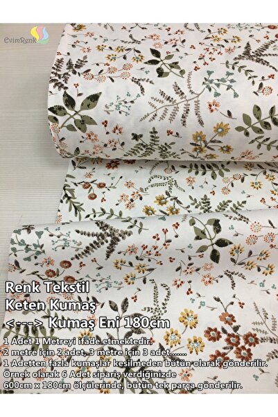 Renk Tekstil Kır Çiçekleri Desenli Keten Kumaş - Döşeme - Minder Kılıf - Masa...