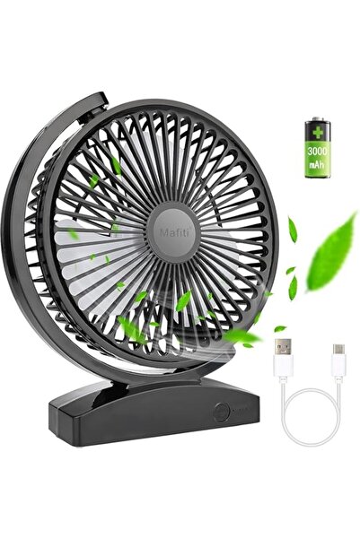 Generic مروحة سطح مكتب صغيرة من مافيت، مروحة صامتة صغيرة بمنفذ USB، بطارية قابلة لإعادة الشحن 3000 مللي أمبير/ساعة، 3 سرعات، طاولة محمولة