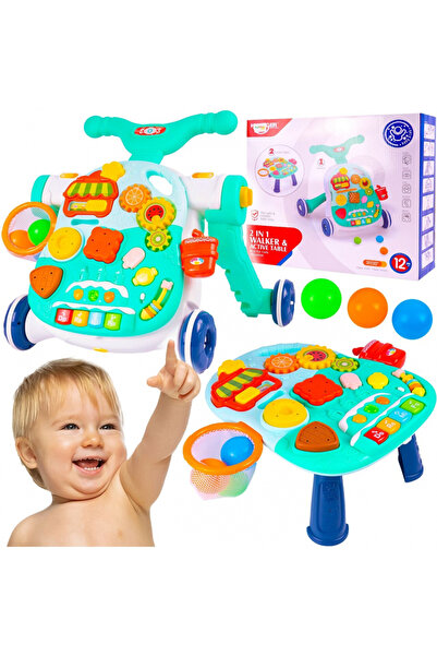 MalPlay Antepremergator transformabil in masuta de activitati 2 in 1, cu Pian, angrenaje rotative, cos de ba