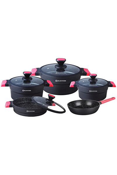 Muller Kitchen طقم أواني طهي من الألومنيوم المصبوب، 9 قطع، طلاء رخامي ألماني صحي غير لاصق، MK-3011