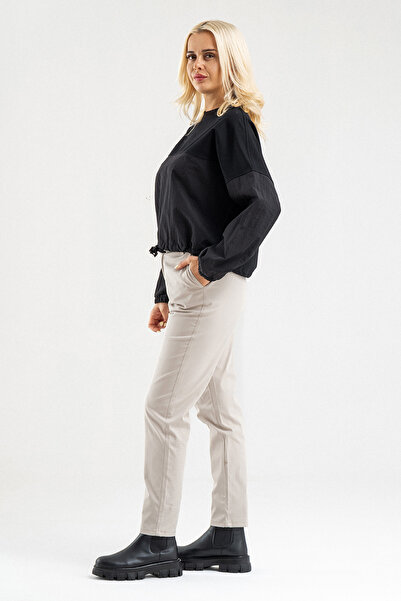 Bold & Young Bold Young Women's Black Cotton Lycra Sweatshirt – Polyamide Fabric Detailed Drawstring