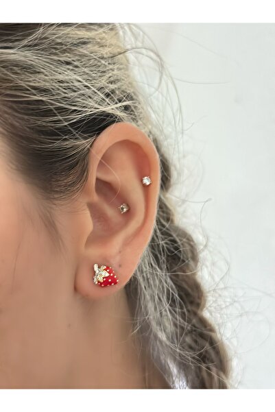 BYYEŞO Minimal Strawberry Earrings with Zircon Stone Detail (Brass Plated9