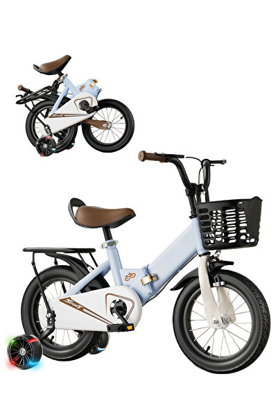 KidLe دراجة أطفال قابلة للطي مقاس 18 بوصة، مع عجلة تدريب ومقعد خلفي، دراجة للأطفال الأولاد والبنات