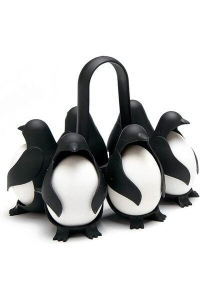 Generic حامل بيض Egguins 3 في 1 للطهي والتخزين والتقديم، حامل بيض مسلوق على شكل بطريق لصنع بيض طري أو