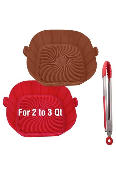 Generic بطانات سيليكون للمقلاة الهوائية من بابوريش، مع مشبك طعام من الفولاذ المقاوم للصدأ، للمقلاة الهوائية الصغيرة، مربعة الشكل غير لاصقة