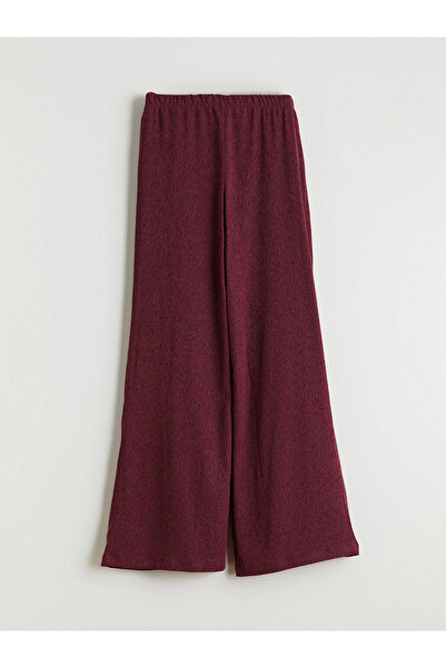 LC Waikiki Burgundy Women's Textured Trousers with Elastic Waist