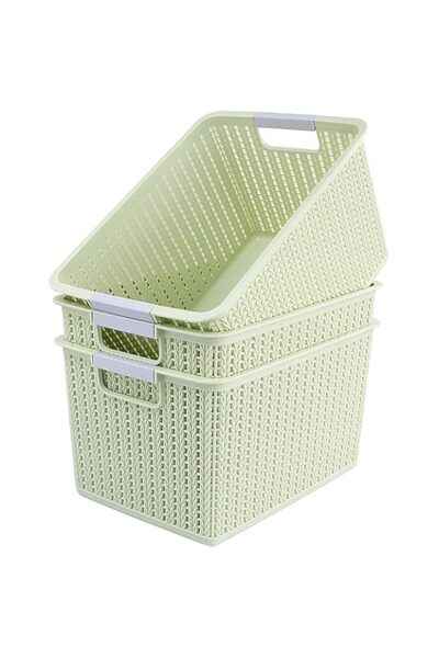 Generic SENENQU 3PCS Plastic Storage Basket Set 31x23x17.5cm Weaving Rattan Home Storage Basket Bins Organiz