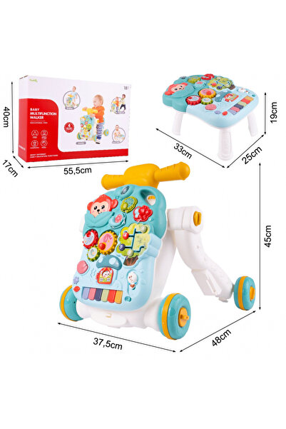 MalPlay Antepremergator multifunctional 4 in 1, Premergator, Masuta de activitati si Trotineta, cu pian si s