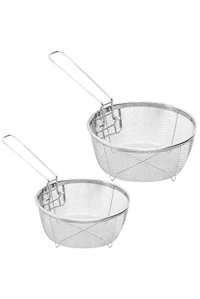 Generic 2 Pcs Round Wire Fry Basket Deep Fryer Strainer For Frying,Round Wire Mesh Fry Food Display Cutlery,