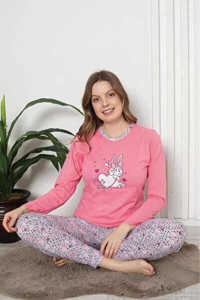 Intisimo Pijamale pentru femei, mânecă lungă, model Pretty Rabbit, bumbac, ro...