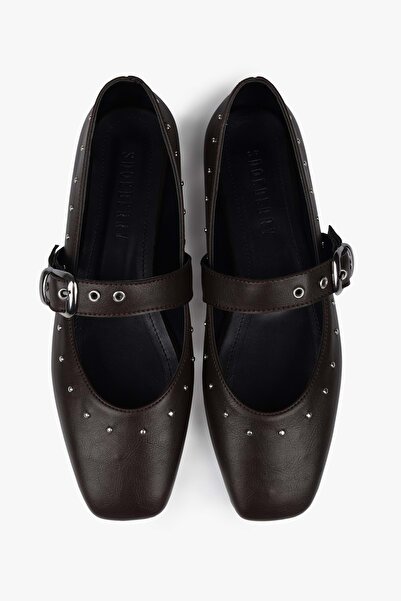 Shoeberry Women's Neria Brown Leather Trock Ballerinas