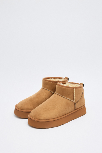 LUTVELIZADE Bot 2519 - İçi Kürklü Kalın Tabanlı Taba Süet Kadın Bot