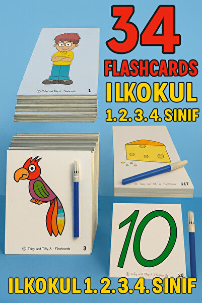 The Kidland Yayınları Anaokulu ilkokul 1.- 2. 3. 4. Sınıf - Resimli Kelime Kartları - 34 Adet Flashcards -