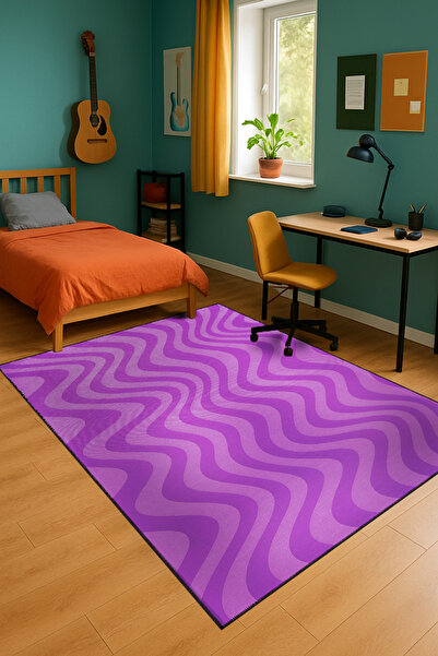 Rugs Modern Halı MOSSO Dalgalı Şerit Temalı Dokuma Taban Vintage Dekoratif Ha...