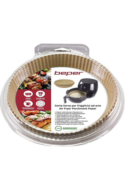 BEPER 100 paper liners for Air Fryer C103ACC001, Parchment, 20 cm, Non-stick, , Brown