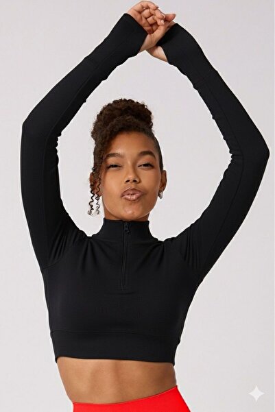 Wooster Fermuarlı Parmak Detaylı Uzun Kollu Crop