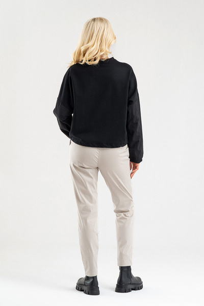 Bold & Young Bold Young Women's Black Cotton Lycra Sweatshirt – Polyamide Fabric Detailed Drawstring