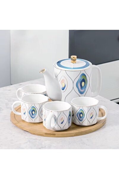 Abareek Al Safa طقم شاي أو قهوة من السيراميك بتصميم عصري يتميز باللون الأبيض ...