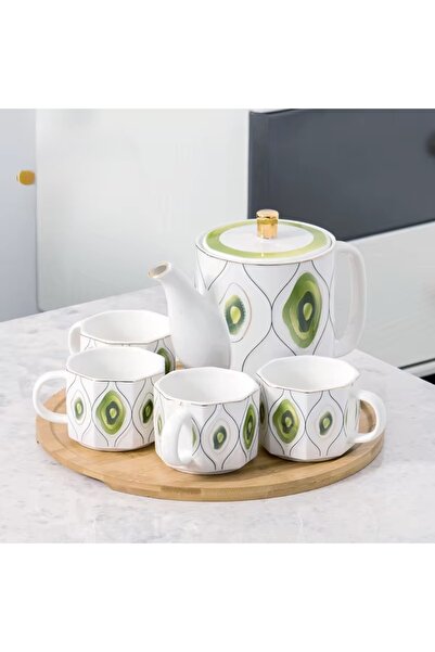 Abareek Al Safa طقم شاي أو قهوة من السيراميك بتصميم عصري يتميز باللون الأبيض ...