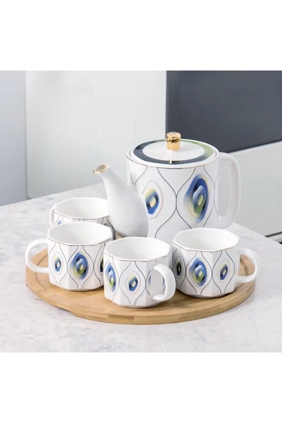 Abareek Al Safa طقم شاي أو قهوة من السيراميك بتصميم عصري يتميز باللون الأبيض ...