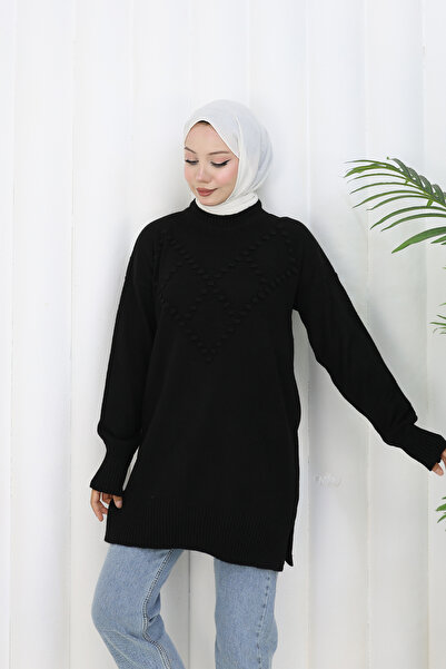 benguen Pulover tricot cu pompon S3023 Negru