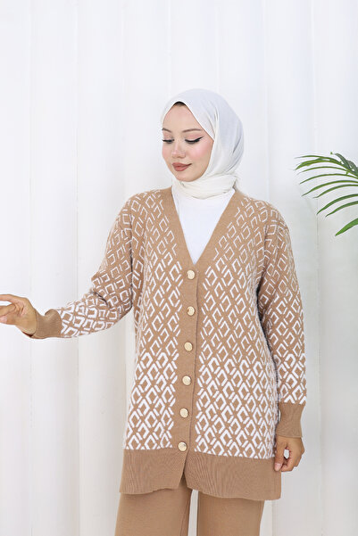 benguen Patterned Knitwear Cardigan Set S1044 Mink