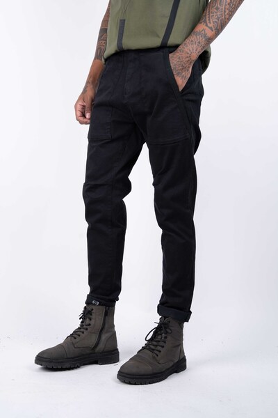 Ex-pent Erkek Cepli Siyah Pamuklu Gabardin Pantolon