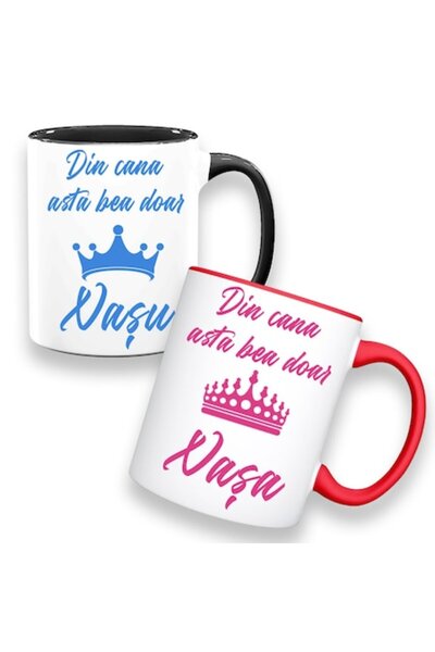 OEM Set 2 cani personalizate cu mesaj: 'Din cana asta bea doar Nasu', Betapri...
