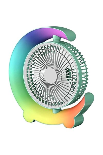 Generic مروحة مكتب فيتو، تدفق هواء قوي، هادئة، 3 سرعات للرياح، مروحة طاولة صغيرة، شحن من النوع C، إضاءة ملونة