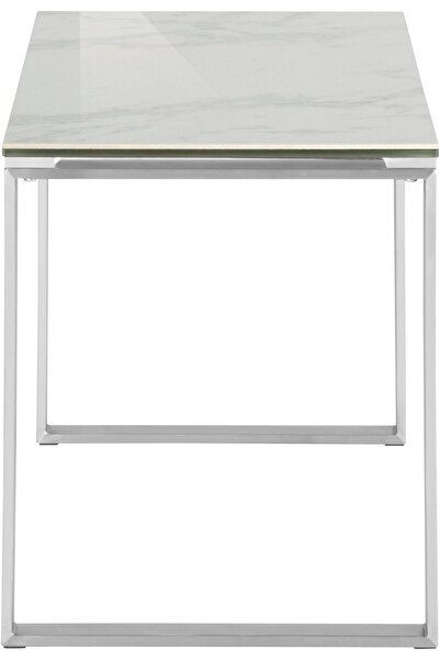 LUNA HOME Masuta de cafea alba Bamako, cu cadru metalic si blat din sticla, 69 cm