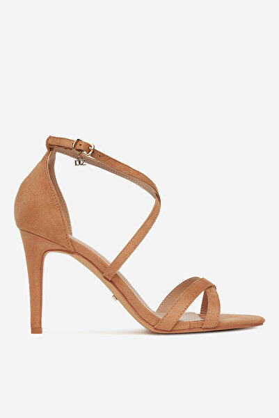 DeeZee Γυναικεία ψηλοτάκουνα σανδάλια με χαμηλό τακούνι, καφέ στιλέτο 41